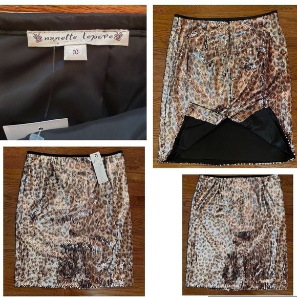 𝅺NANETTE Lepore Bronze Brown Sequin Cheetah Leopard Skirt 🇺🇸 NWT Gorgeous - Picture 11 of 16
